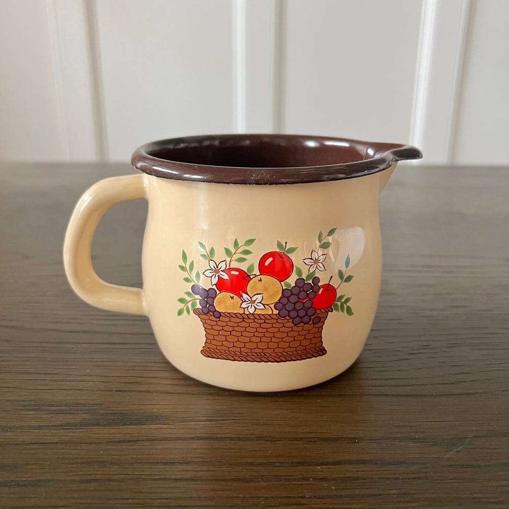 Vintage FTD Creamer Pitcher Fruit Basket Harvest Brown Rim Taiwan